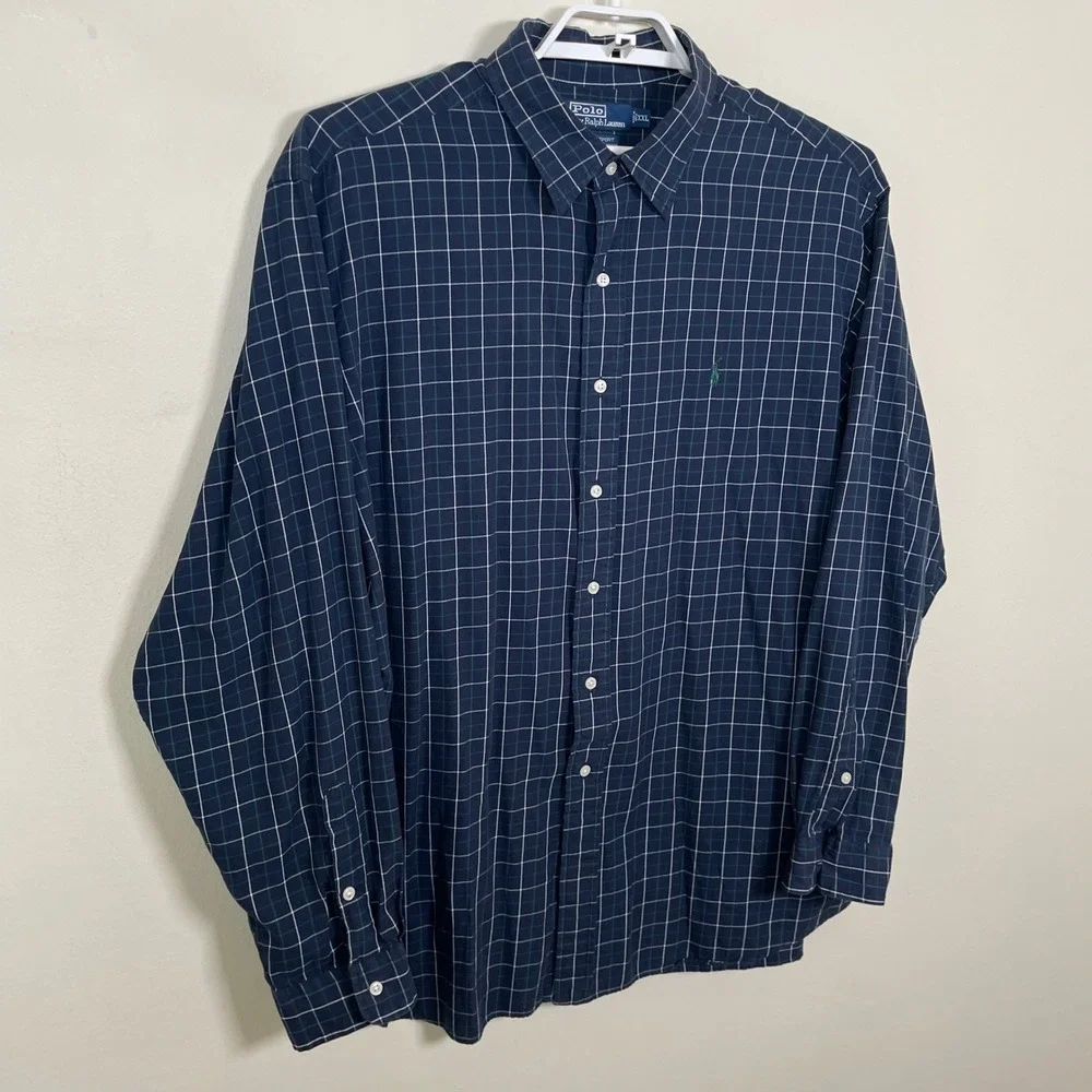 Vintage Polo Ralph Lauren Lowell‎ Sport Button Down Shirt Men XXL Navy Plaid